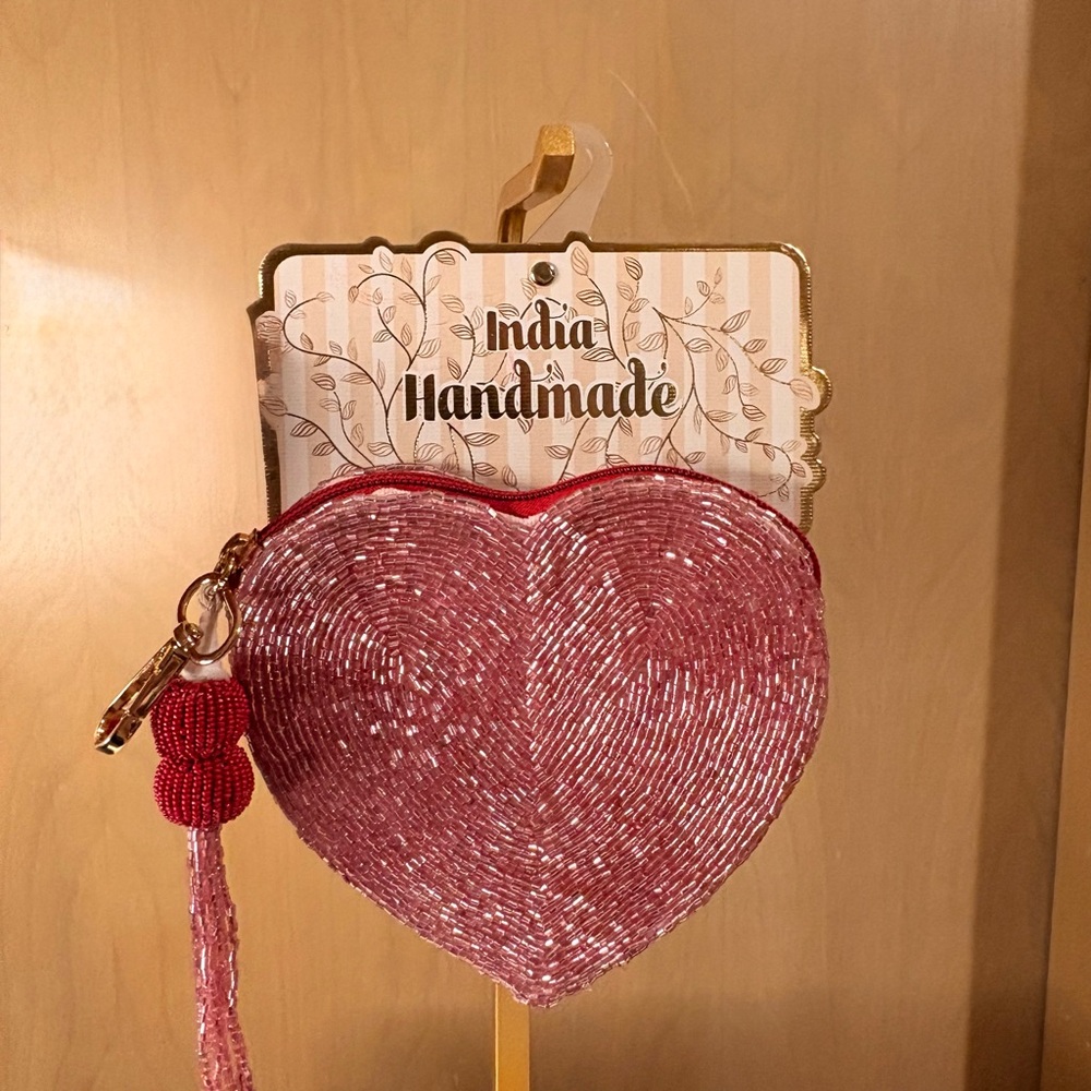 Pink Heart-Shaped Beaded Clutch